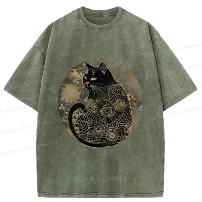 Tokyo-Tiger Vintage Art Cat Washed T-Shirt