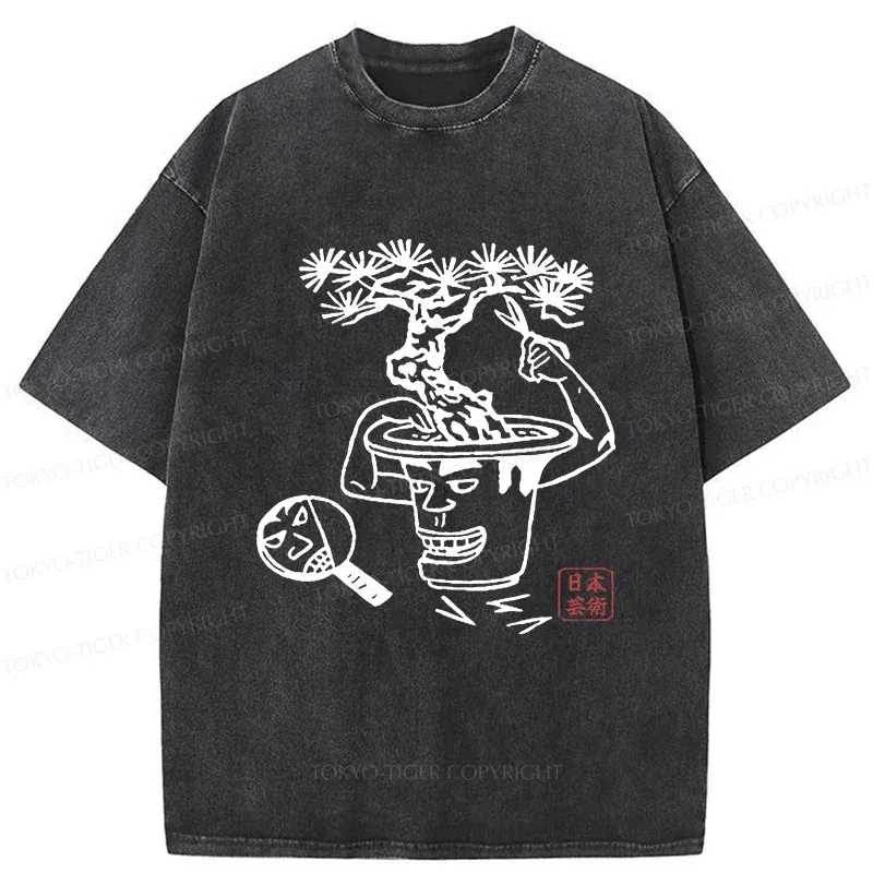 Tokyo-Tiger Potted Plant Funny Washed T-Shirt