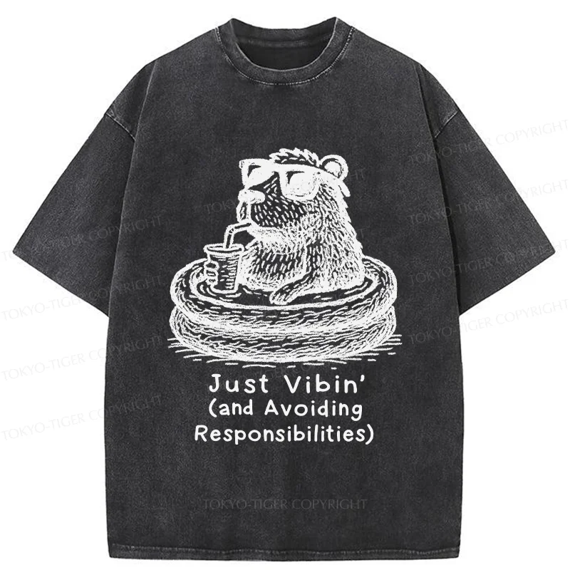 Tokyo-Tiger Capybara On A Bathing Vacation Washed T-Shirt