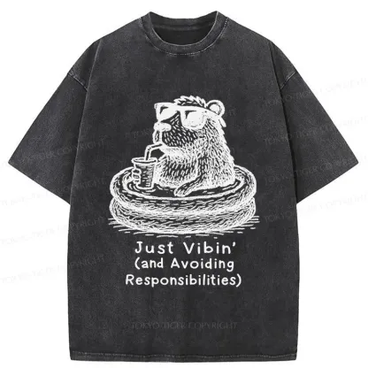 Tokyo-Tiger Capybara On A Bathing Vacation Washed T-Shirt