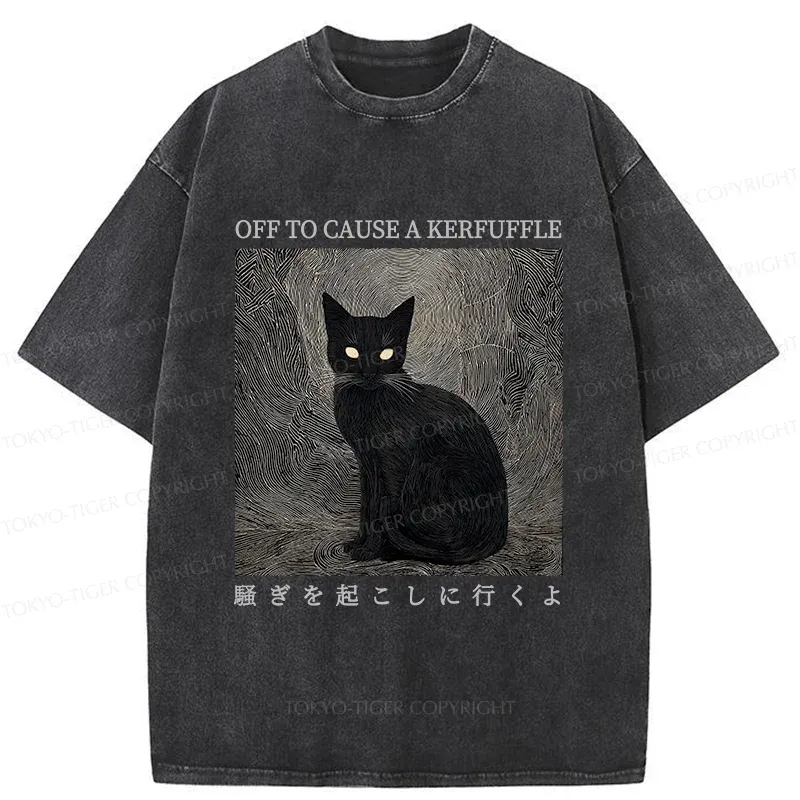 Tokyo-Tiger Cat Lurking In The Dark Washed T-Shirt