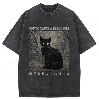 Tokyo-Tiger Cat Lurking In The Dark Washed T-Shirt