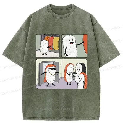 Tokyo-Tiger Sushi At The Party Washed T-Shirt