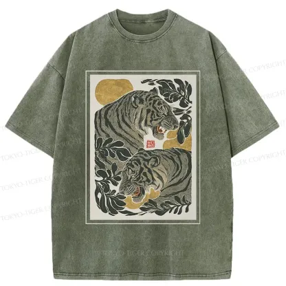 Tokyo-Tiger Woodcut Tiger Washed T-Shirt