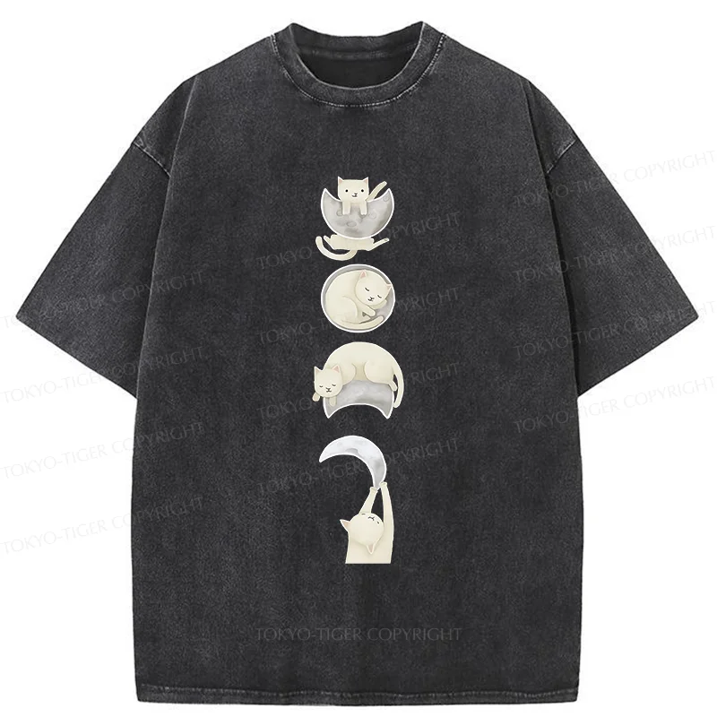 Tokyo-Tiger Cat And Moon Washed T-Shirt