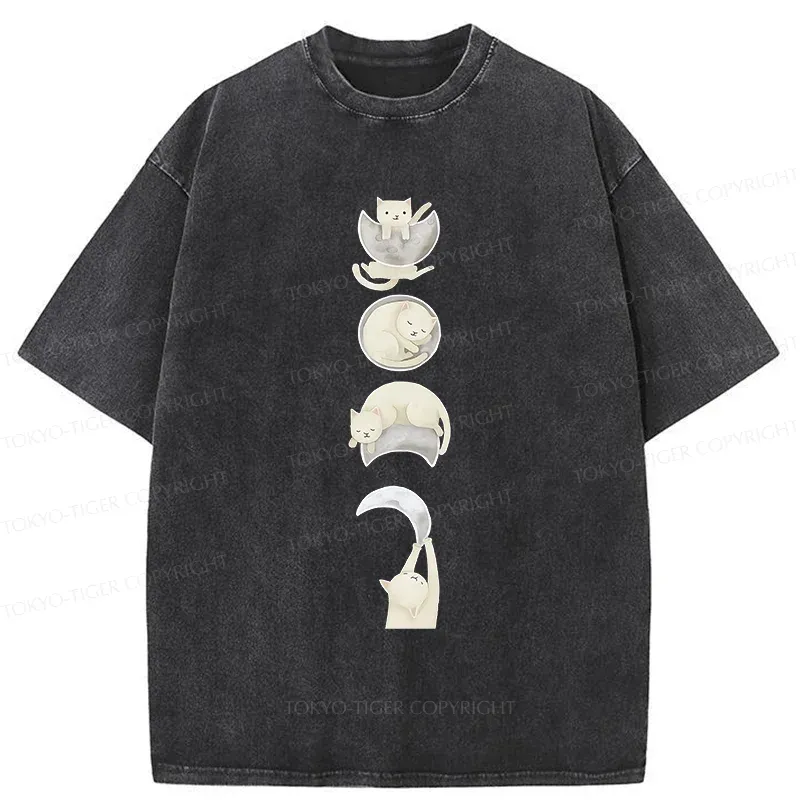 Tokyo-Tiger Cat And Moon Washed T-Shirt