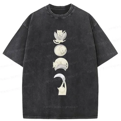 Tokyo-Tiger Cat And Moon Washed T-Shirt