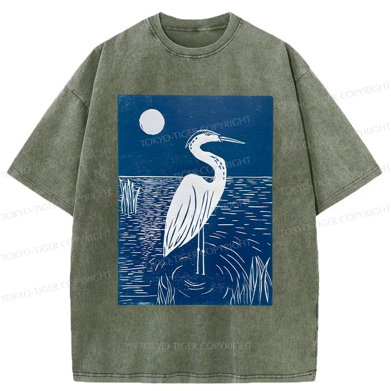 Tokyo-Tiger Woodcut Crested Lbis Washed T-Shirt