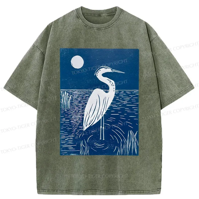 Tokyo-Tiger Woodcut Crested Lbis Washed T-Shirt