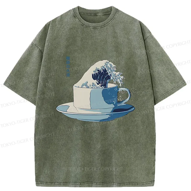 Tokyo-Tiger Retro Teacup Wave Washed T-Shirt