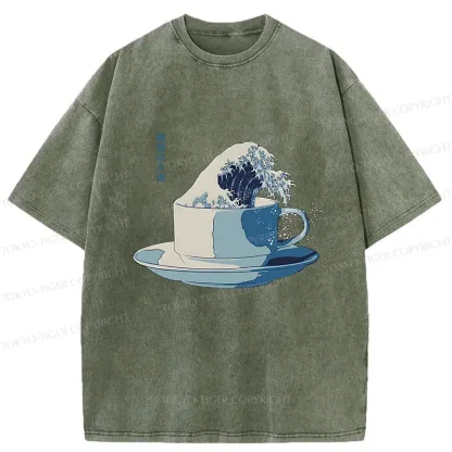 Tokyo-Tiger Retro Teacup Wave Washed T-Shirt