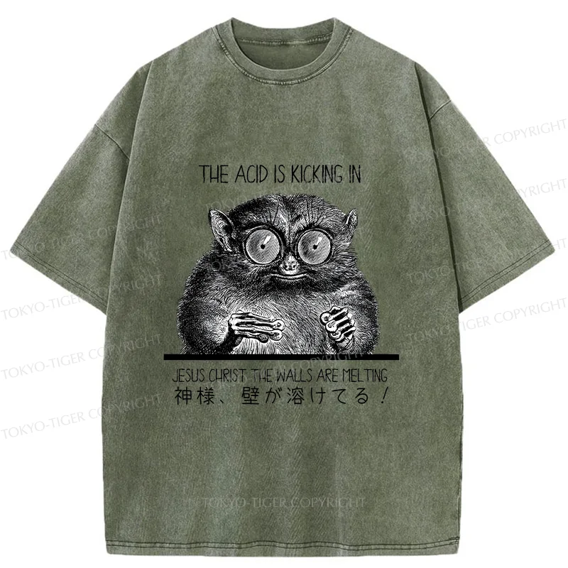 Tokyo-Tiger Tarsier Funny Washed T-Shirt