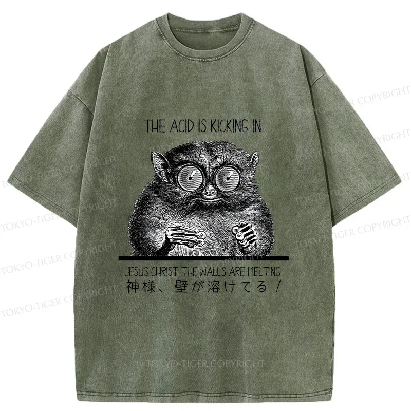 Tokyo-Tiger Tarsier Funny Washed T-Shirt