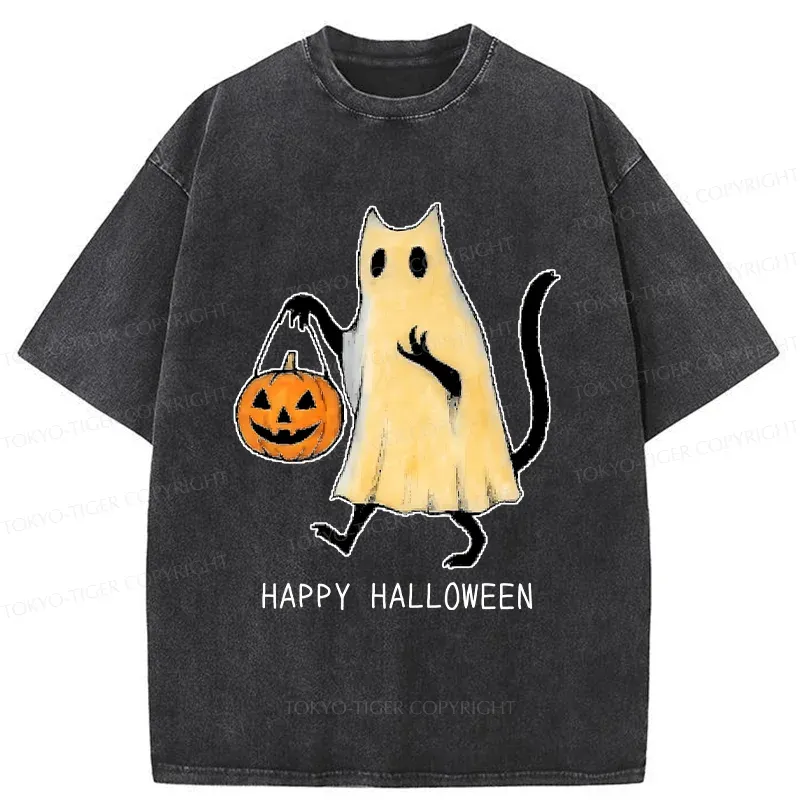 Tokyo-Tiger Halloween Cat Soul Washed T-Shirt