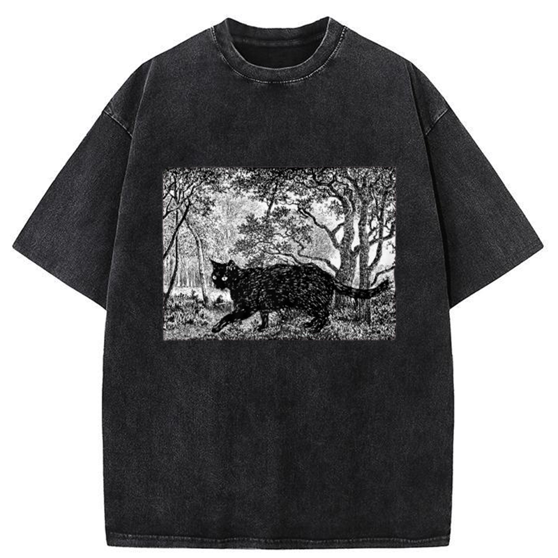 Tokyo-Tiger Cat Walking In The Woods Washed T-Shirt