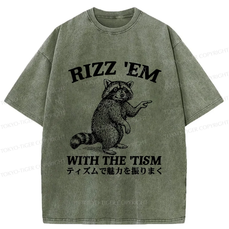 Tokyo-Tiger Funny Raccoon Charm Washed T-Shirt