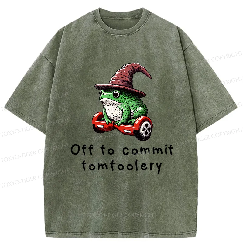 Tokyo-Tiger Japanese Frog Riding A Balance Scooter Washed T-Shirt