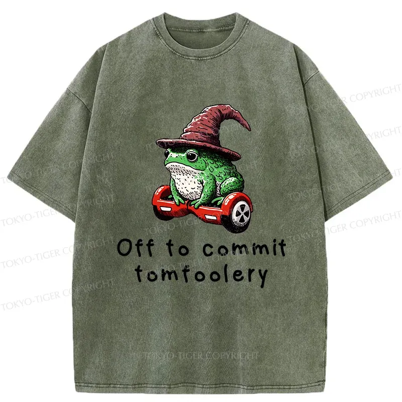Tokyo-Tiger Japanese Frog Riding A Balance Scooter Washed T-Shirt