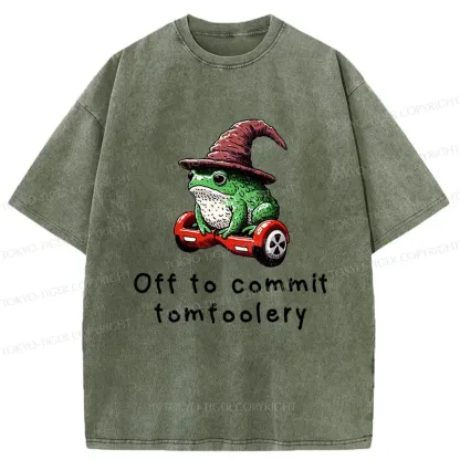 Tokyo-Tiger Japanese Frog Riding A Balance Scooter Washed T-Shirt