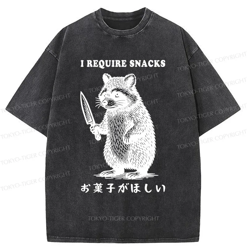 Tokyo-Tiger Raccoon Needs Candy Washed T-Shirt