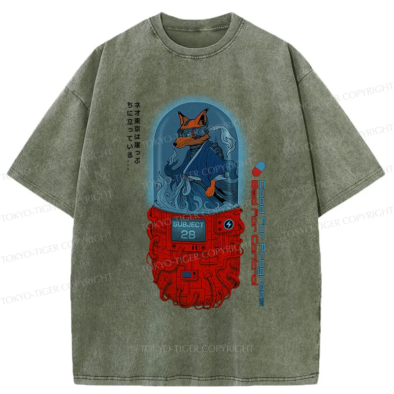 Tokyo-Tiger Fox Samurai Washed T-Shirt