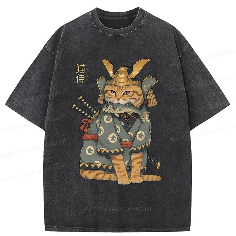 Tokyo-Tiger Cat Japanese General Washed T-Shirt