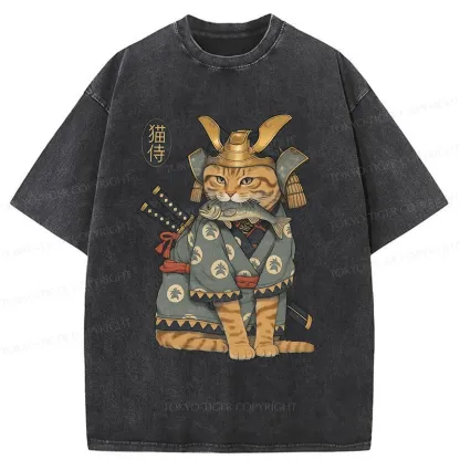 Tokyo-Tiger Cat Japanese General Washed T-Shirt