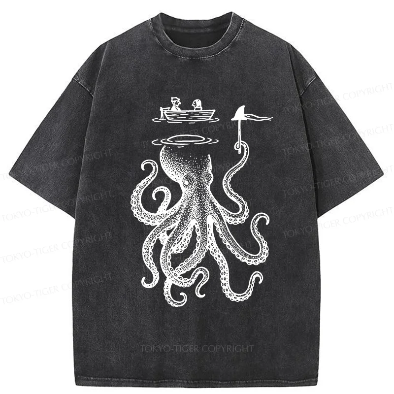 Tokyo-Tiger Octopus Disguised As Shark Washed T-Shirt