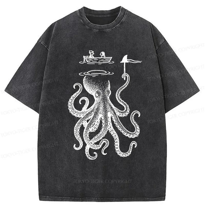 Tokyo-Tiger Octopus Disguised As Shark Washed T-Shirt