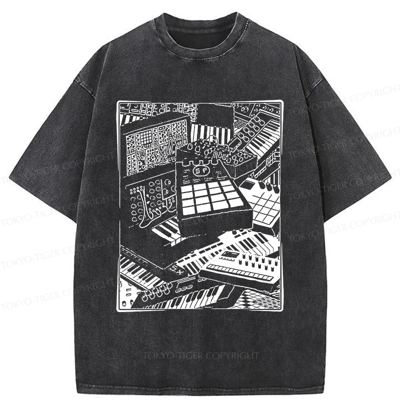 Tokyo-Tiger Retro Synthesizer Washed T-Shirt