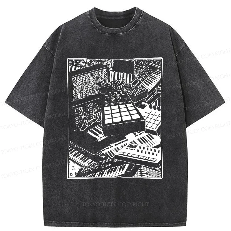 Tokyo-Tiger Retro Synthesizer Washed T-Shirt