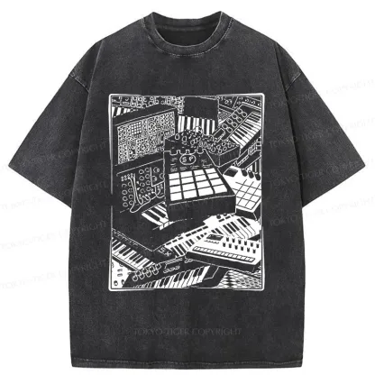 Tokyo-Tiger Retro Synthesizer Washed T-Shirt