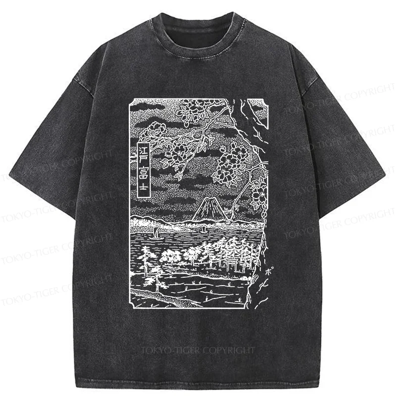Tokyo-Tiger Retro Sakura Tree Washed T-Shirt