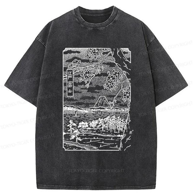Tokyo-Tiger Retro Sakura Tree Washed T-Shirt