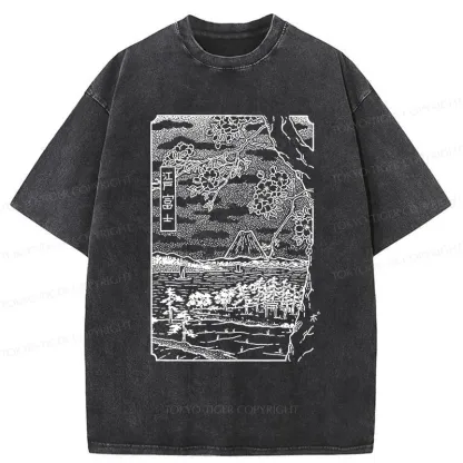 Tokyo-Tiger Retro Sakura Tree Washed T-Shirt
