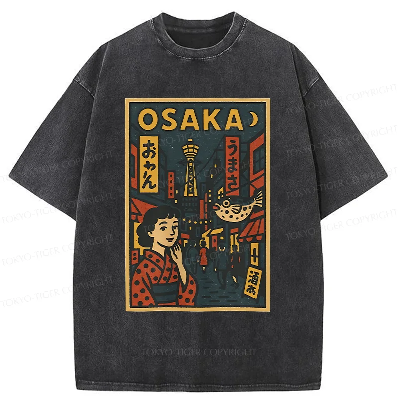 Tokyo-Tiger Osaka Street Scene Washed T-Shirt