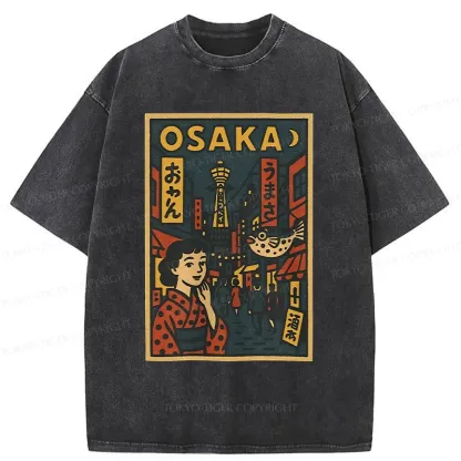 Tokyo-Tiger Osaka Street Scene Washed T-Shirt
