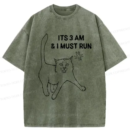 Tokyo-Tiger Cat Going For A Night Run Washed T-Shirt