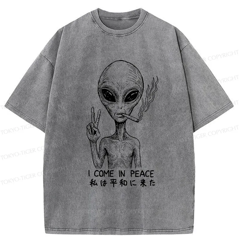 Tokyo-Tiger Aliens Come In Peace Washed T-Shirt