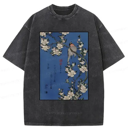 Tokyo-Tiger Japanese Bird And Wood Painting Washed T-Shirt