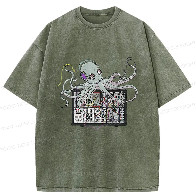 Tokyo-Tiger Octopus Synthesizer Washed T-Shirt