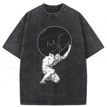 Tokyo-Tiger Stone Statue Holding A Cat Washed T-Shirt