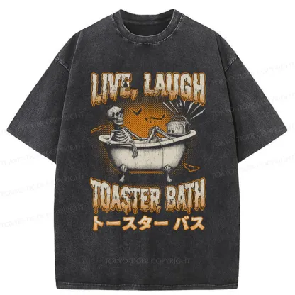 Tokyo-Tiger Skeleton Taking A Bath Washed T-Shirt