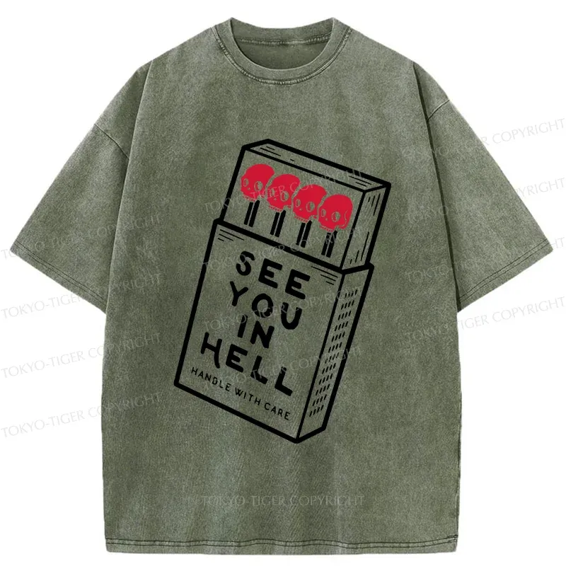 Tokyo-Tiger Skull In A Matchbox Washed T-Shirt