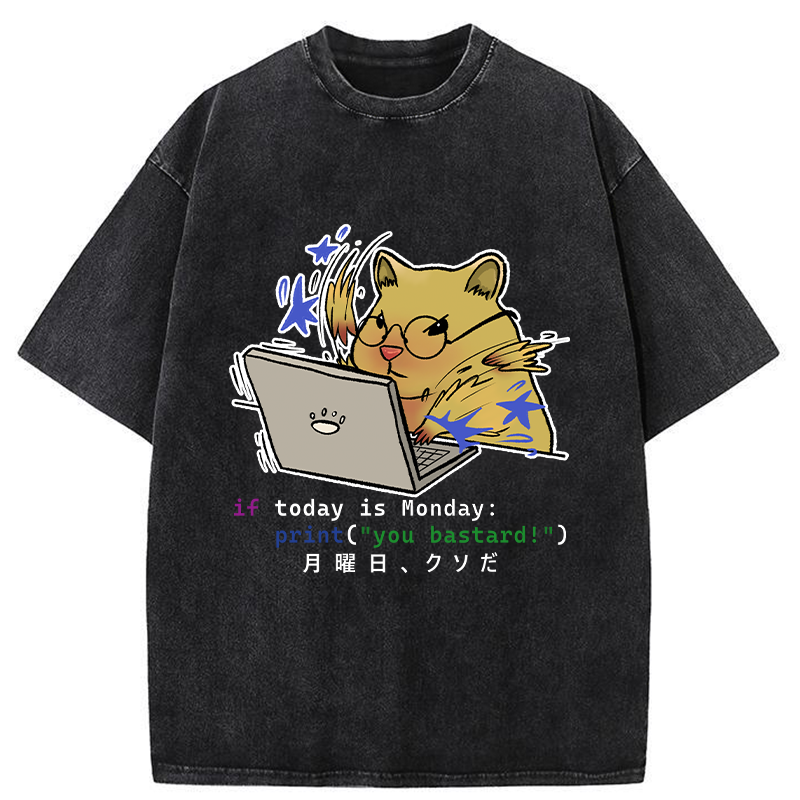 Tokyo-Tiger Funny Programmer Hamster Washed T-Shirt