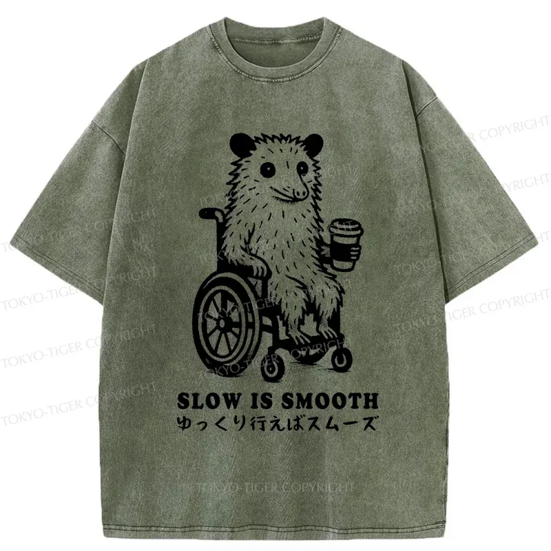 Tokyo-Tiger Possum In A Wheelchair Washed T-Shirt