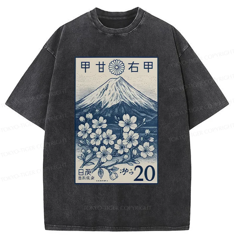 Tokyo-Tiger Vintage Sakura Stamp Washed T-Shirt
