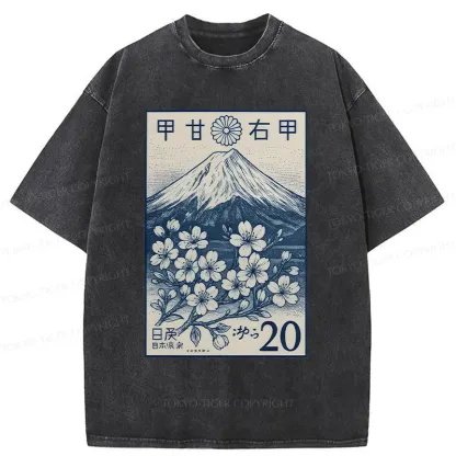 Tokyo-Tiger Vintage Sakura Stamp Washed T-Shirt