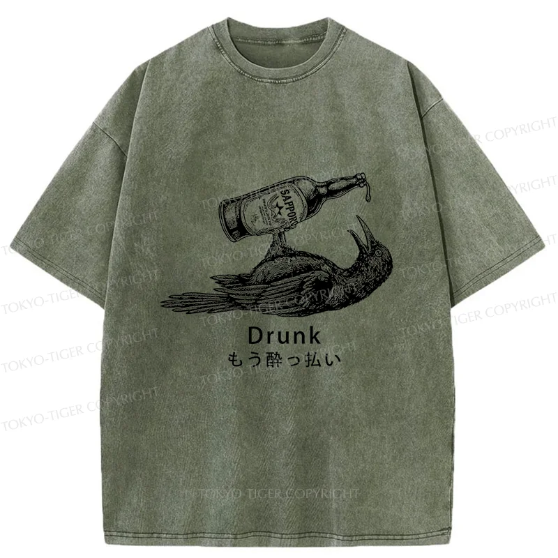 Tokyo-Tiger Drinking Crow Washed T-Shirt