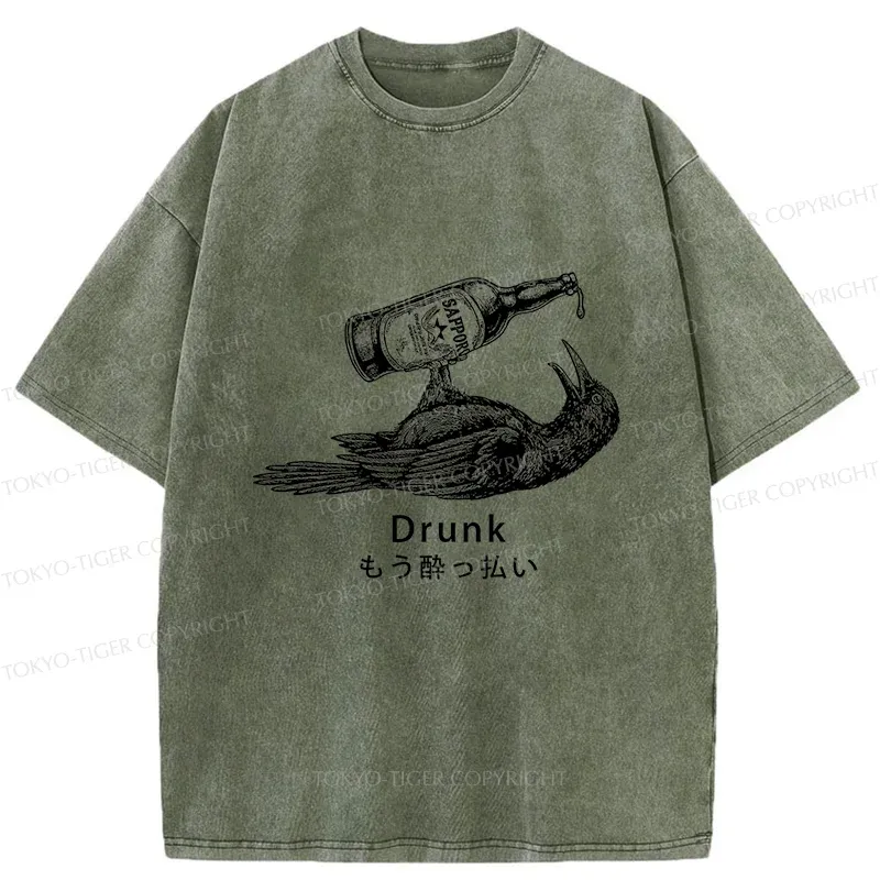 Tokyo-Tiger Drinking Crow Washed T-Shirt